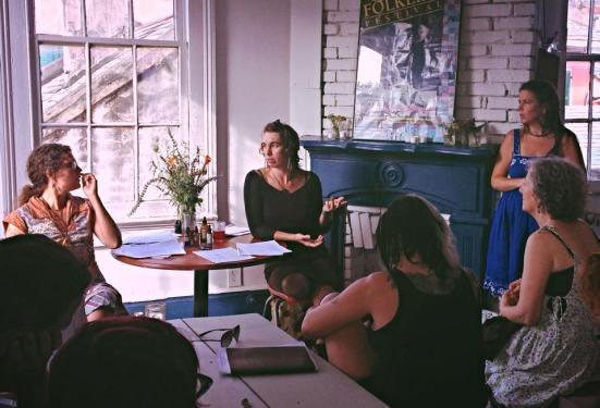 Lindsay, Jen and Rachael discussing seasonal living with food & herbs